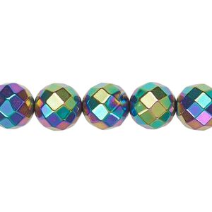 Hemalyke&trade; 1pkg1, rainbow titanium-coated faceted round bead 15.5-16 inch 10mm