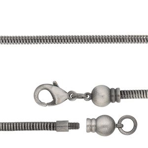 Chain 1pkg1 silver-plated snake, 2.6mm / lobster claw clasp / fits 3.5-6mm hole, Dione&reg; antique brass 8 inch