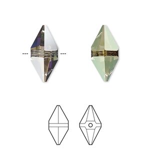 Bead, Crystal Passions&reg; crystals, crystal iridescent green, 16x8mm double spike (5747). Sold per pkg of 2.