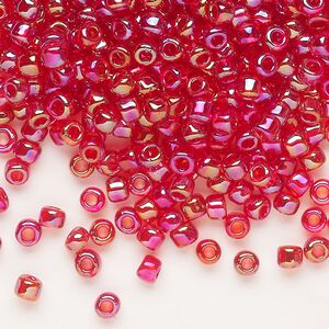 Seed bead, Dyna-Mites&trade;, glass, transparent rainbow ruby red, #6 round. Sold per 1/2 kilogram pkg.