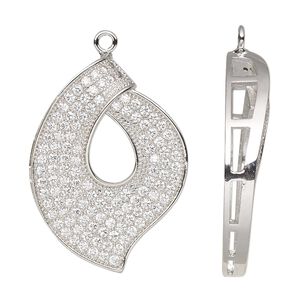 Focal, cubic zirconia and silver-finished brass, clear, 32.5x23mm single-sided leaf. Sold individually.