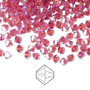 Bead 144pk rose AB 2X, Preciosa Czech crystal 4mm bicone