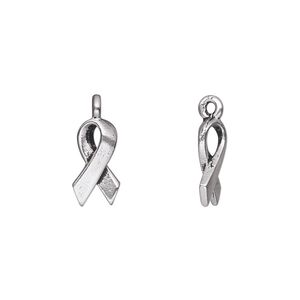 Charm, TierraCast&reg;, antique silver-plated pewter (tin-based alloy), 13x7mm double-sided awareness ribbon. Sold per pkg of 20.