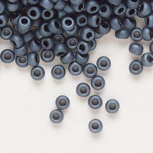 Seed bead, Miyuki, glass, pkg/50g, #8 rocaille, opaque matte gunmetal, (RR-2001).