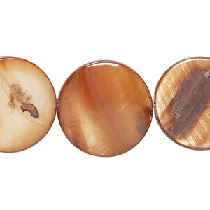 Mother-of-pearl shell 1pkg1, puffed flat round bead 15 inch red-brown 19-20mm