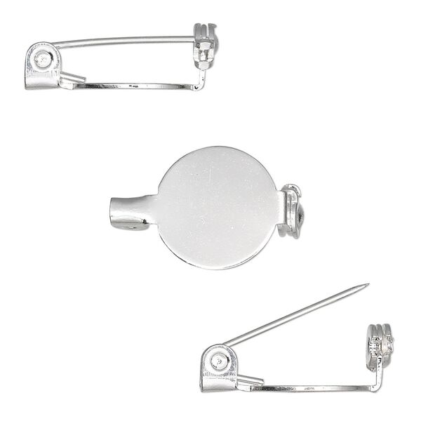Pin back 1pkg100 silver-plated, 0.5 inch round / locking bar, steel image number 0