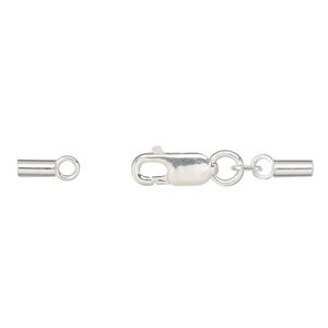 Clasp lobster claw 1pkg1 sterling silver, 31x4mm / fits 1.5mm cord, 1-strand