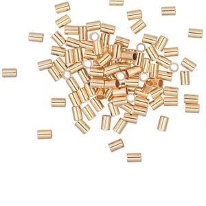 Crimp 1pkg100 gold-plated, 3x2mm round tube / 1.4mm inside diameter, brass