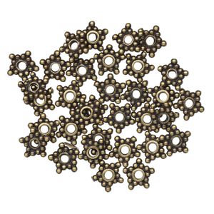 Bead 1pkg30 brass-plated pewter, 7x1mm rondelle / star, antique