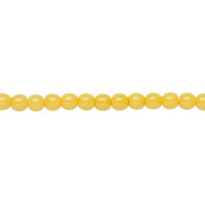 Bead, Czech dipped d&eacute;cor glass druk, opaque yellow, 4mm round. Sold per 15-1/2" to 16" strand.