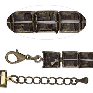 Bracelet component, antique brass-finished brass and steel, 8mm wide cupchain with (22) SS39 rivoli settings, 8 inches with 1-inch extender chain and lobster claw clasp. Sold individually.