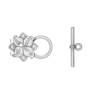 Clasp toggle 1pkg1 sterling silver, 14x13mm flower, antiqued JBB Findings 1-strand