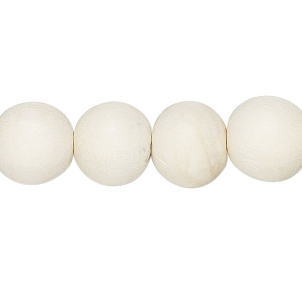 Bead 1pkg1, Taiwanese cheesewood (dyed / waxed), white, 11-12mm round, 15-1/2 to 16 inches. image number 0
