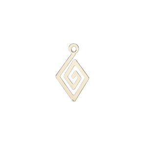 Drop, gold-finished steel, 14x10mm two-sided diamond. Sold per pkg of 20.