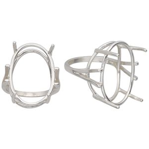 Ring, Sure-Set&trade;, sterling silver, 25x18mm 4-prong oval basket setting, size 7. Sold individually.