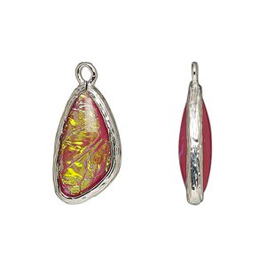 Drop, Opalized Ice&trade;, "opal" (resin) and imitation rhodium-finished brass, opaque light purple, 19.5x11mm double-sided wing. Sold per pkg of 4.
