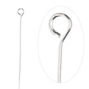 Eye pin 1pkg500 silver-plated, 2 inch, 24 gauge brass