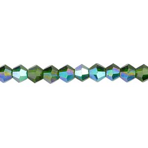 Bead 1pk transparent emerald green AB, Celestial Crystal&reg; 6mm bicone 15.5-16 inch