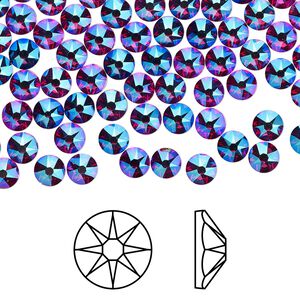 Flat back 1440pk fuchsia shimmer foil back, Swarovski&reg; 3.8-4mm rose round SS16 2088
