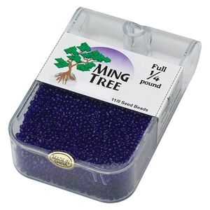 Seed bead, Ming Tree&trade;, glass, pkg/1/4 pound, #11 round, transparent royal blue.