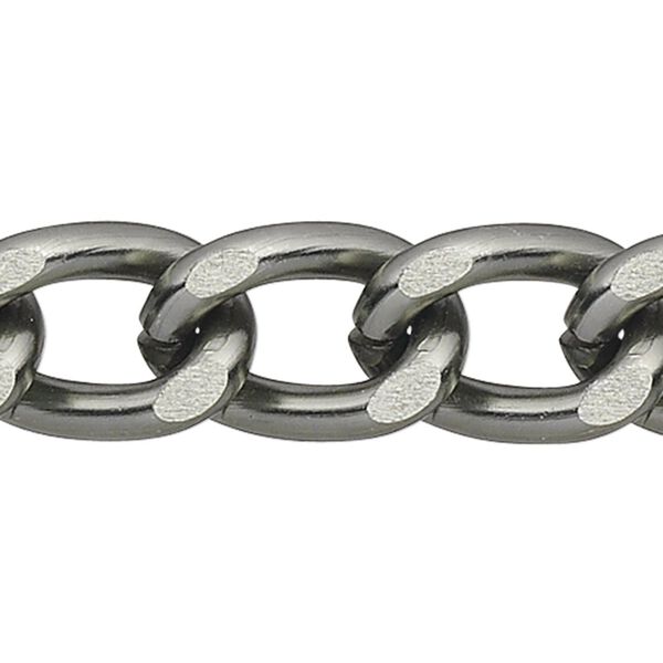 Chain 1pkg1 curb, 7mm, aluminum / anodized gunmetal 5 foot unfinished image number 0
