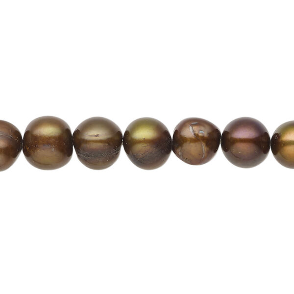 Freshwater pearl 1pkg1, semi-round, 15 inch dark iris gold 7-8mm cultured image number 0