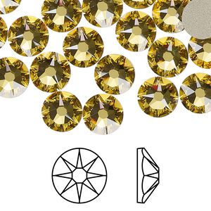 Flat back 12pk light topaz foil back, Crystal Passions&reg; 8.412-8.672mm rose round SS40 2088
