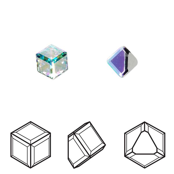 Fancy stone 144pk crystal AB CAL VZ, Swarovski&reg; 6mm flat back cube 4841 image number 0