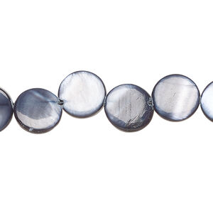 Mother-of-pearl shell 1pkg1, top-drilled flat round bead 15 inch blue steel 9-10mm