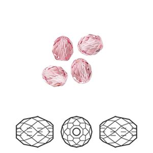 Bead 4pk light rose, Crystal Passions&reg; 7x6mm olive briolette 5044
