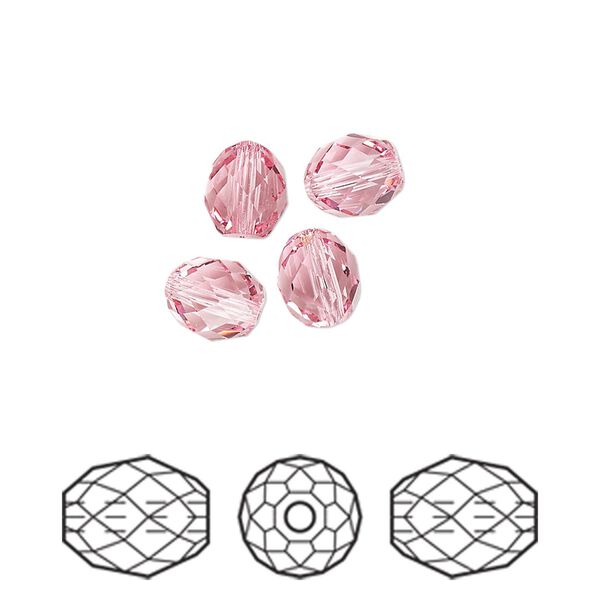 Bead 4pk light rose, Crystal Passions&reg; 7x6mm olive briolette 5044 image number 0