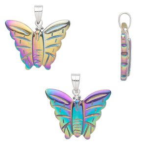 Hemalyke&trade; / brass 1pkg1, electroplated silver-plated butterfly pendant 25x20mm