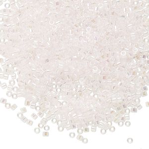 Seed bead, Delica&reg;, glass, pkg/250g, #11 round, translucent pale pink-lined rainbow crystal clear (DB-0082).