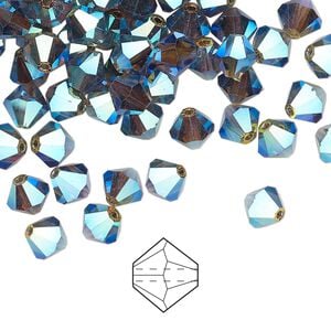 Bead 24pk black diamond AB 2X, Preciosa Czech crystal 6mm bicone