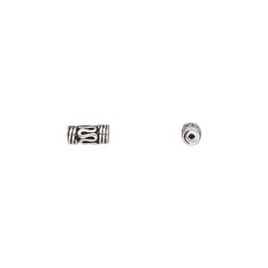 Bead 1pkg30 sterling silver, 7x3mm tube / scroll / line, antiqued