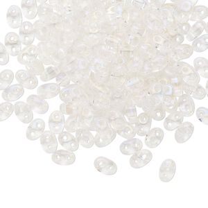 Seed bead, Preciosa Twin&trade; Czech glass, pkg/10g, 5x2.5mm oval, translucent rainbow clear, (58205).