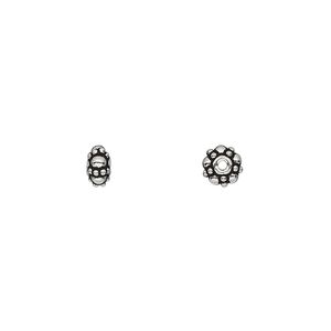 Bead 1pkg6 sterling silver, 5x3mm beaded rondelle, antiqued