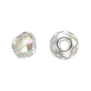 Bead 10pk 32 facets clear AB silver plate, Celestial Crystal&reg; Dione&reg; 14x9mm rondelle