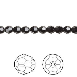 Bead 12pk jet, Crystal Passions&reg; 5mm round 5000