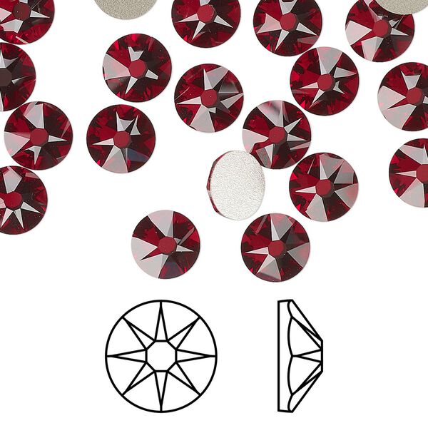 Flat back 144pk Siam foil back, Swarovski&reg; 7.07-7.27mm rose round SS34 2088 image number 0