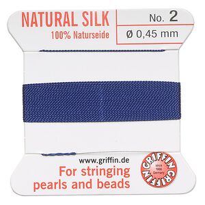 Thread, Griffin, silk, dark blue, size #2. Sold per 2-meter card (approximately 78 inches).