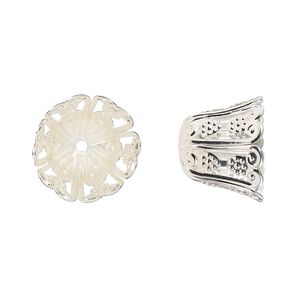 Bead cap, silver-finished steel, 15x12.5mm filigree bell, fits 10-12mm round bead. Sold per pkg of 10.