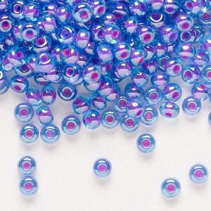 Seed bead, Preciosa Ornela Czech glass, pkg/500g, #6 rocaille, translucent pink-lined luster aquamarine, (61016).