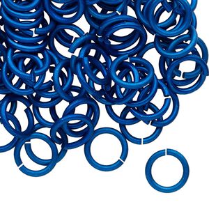 Jump ring 1pkg100 aluminum, 10mm round, 15 gauge / 7.2mm inside diameter / dark blue