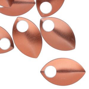 Component, anodized aluminum, orange, 22x14mm 2-sided curved scale blank with 5mm hole, 20 gauge. Sold per pkg of 20.
