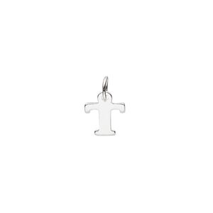 Charm, sterling silver, 8x7mm single-sided block alphabet letter "T." Sold individually.