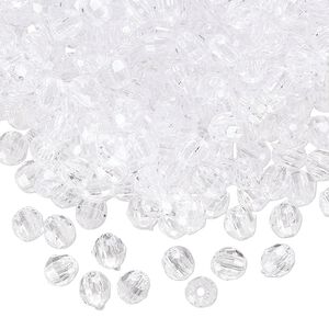 Bead, acrylic 1pkg50g, transparent clear, 4mm faceted round.
