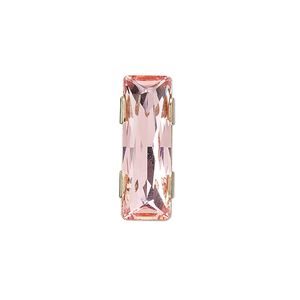 Spacer bar, crystal and gold-plated brass, Crystal Passions&reg;, light rose, 21x8mm 2-strand rectangle (11004), fits up to 8mm bead. Sold individually.