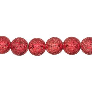 Lava rock 1pkg1, electrocoated round bead, red 15.5-16 inch 7-8mm