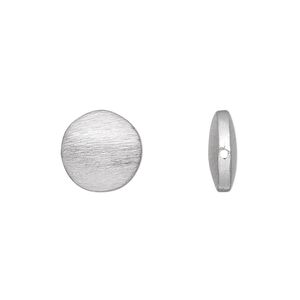 Bead 1pkg4 silver-plated, 12mm puffed flat round, brushed brass